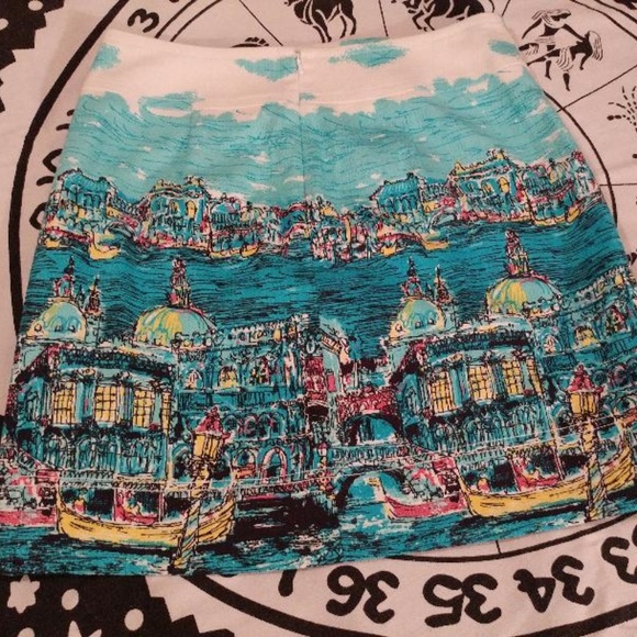 Talbots Blue Cotton A-line Skirt Venice Scene - 4P - Picture 2 of 7